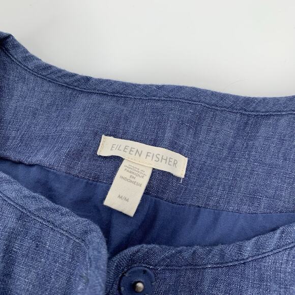 $188 Eileen Fisher Organic Linen Twill Snap Front Jacket Medium Blue Chambray M - Picture 3 of 8
